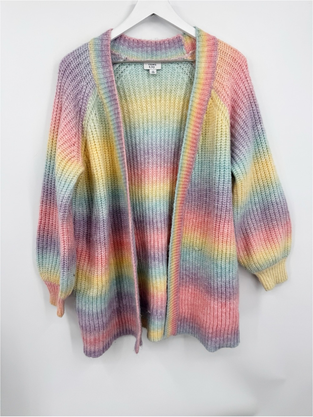 Crown And Ivy Pastel Rainbow Sweater Cardigan Size 1X Plus Size Whimsical